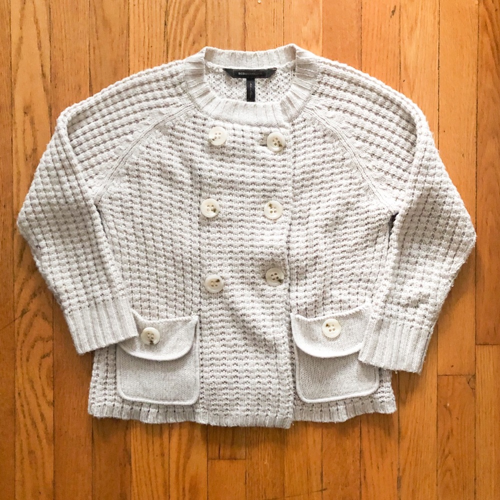 💫2xHP!💫 BCBG Max Azria Beige Cropped Waffle Knit Cardigan